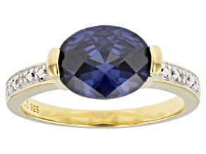 Blue And White Cubic Zirconia 18k Yellow Gold Over Sterling Silver Ring 3.58ctw