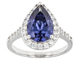 Blue And White Cubic Zirconia Platinum Over Sterling Silver Ring 6.20ctw