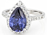 Blue And White Cubic Zirconia Platinum Over Sterling Silver Ring 6.20ctw