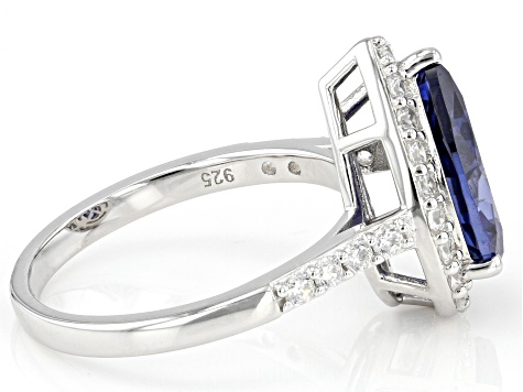 Blue And White Cubic Zirconia Platinum Over Sterling Silver Ring 6.20ctw