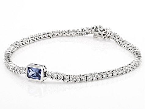 Blue And White Cubic Zirconia Rhodium Over Silver Tennis Bracelet 8.20ctw