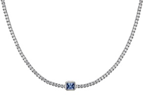 Blue And White Cubic Zirconia Rhodium Over Silver Tennis Necklace 18.50ctw