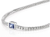 Blue And White Cubic Zirconia Rhodium Over Silver Tennis Necklace 18.50ctw