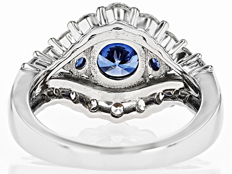 Blue And White Cubic Zirconia Rhodium Over Sterling Silver Ring 4.38ctw.