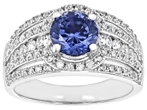 Blue And White Cubic Zirconia Rhodium Over Sterling Silver Ring 3.42ctw