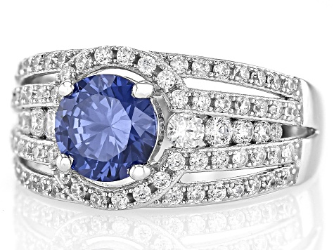 Blue And White Cubic Zirconia Rhodium Over Sterling Silver Ring 3.42ctw
