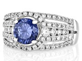 Blue And White Cubic Zirconia Rhodium Over Sterling Silver Ring 3.42ctw