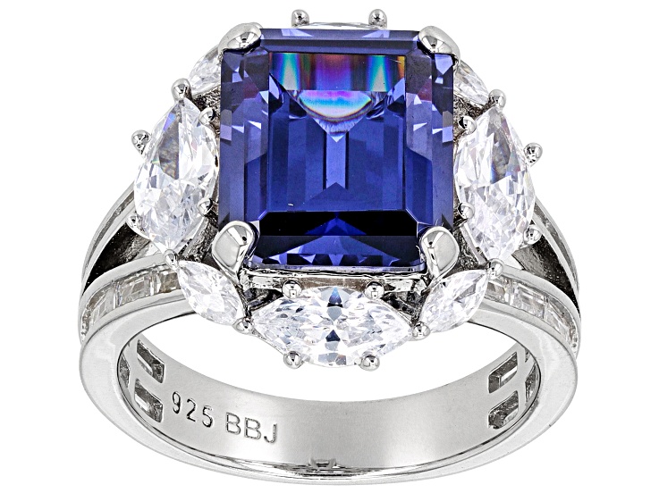 Blue And White Cubic Zirconia Rhodium Over Sterling Silver