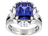 Blue And White Cubic Zirconia Rhodium Over Sterling Silver Ring 17.82ctw