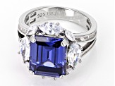 Blue And White Cubic Zirconia Rhodium Over Sterling Silver Ring 17.82ctw