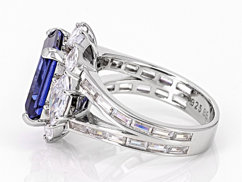 Blue And White Cubic Zirconia Rhodium Over Sterling Silver Ring 17.82ctw
