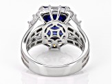 Blue And White Cubic Zirconia Rhodium Over Sterling Silver Ring 17.82ctw