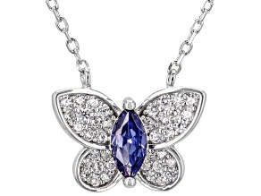 Blue And White Cubic Zirconia Rhodium Over Silver Butterfly Necklace 1.01ctw