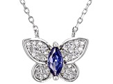 Blue And White Cubic Zirconia Rhodium Over Silver Butterfly Necklace 1.01ctw