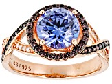 Blue, Mocha, And White Cubic Zirconia 18K Rose Gold Over Sterling Silver Ring 4.96ctw