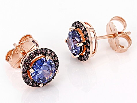 Blue and Mocha Cubic Zirconia 18K Rose Gold Over Sterling Silver Earrings 3.22ctw