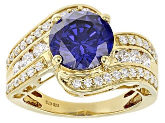 Blue And White Cubic Zirconia 18k Yellow Gold Over Sterling Silver Ring 7.00ctw