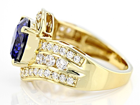 Blue And White Cubic Zirconia 18k Yellow Gold Over Sterling Silver Ring 7.00ctw