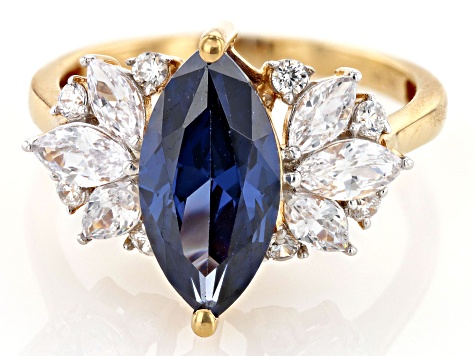Blue And White Cubic Zirconia 18k Yellow Gold Over Sterling