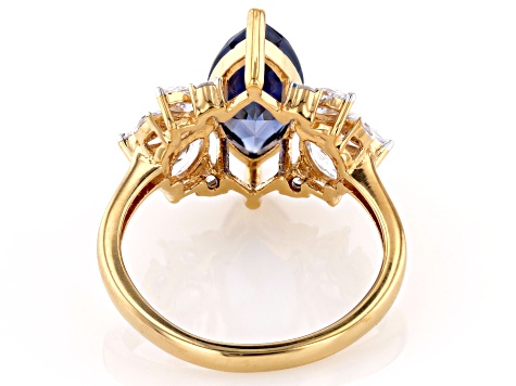 Blue And White Cubic Zirconia 18k Yellow Gold Over Sterling
