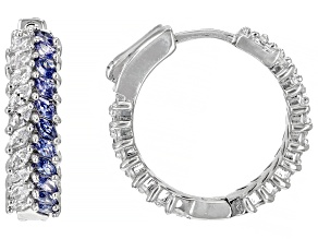 Blue And White Cubic Zirconia Rhodium Over Sterling Silver Hoops 7.70ctw