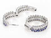 Blue And White Cubic Zirconia Rhodium Over Sterling Silver Hoops 7.70ctw