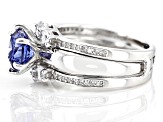 Blue And White Cubic Zirconia Rhodium Over Sterling Silver Ring with Guard 4.86ctw