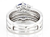 Blue And White Cubic Zirconia Rhodium Over Sterling Silver Ring with Guard 4.86ctw