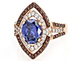 Blue, Mocha, And White Cubic Zirconia 18k Rose Gold Over Sterling Silver Ring 6.11ctw