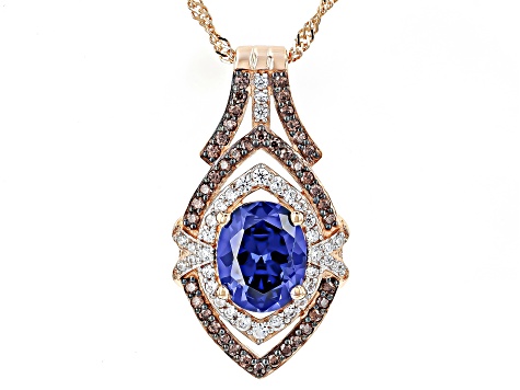 Blue, Mocha, And White Cubic Zirconia 18k Rose Gold Over Sterling Silver Pendant With Chain 5.77ctw