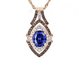 Blue, Mocha, And White Cubic Zirconia 18k Rose Gold Over Sterling Silver Pendant With Chain 5.77ctw