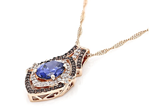 Blue, Mocha, And White Cubic Zirconia 18k Rose Gold Over Sterling Silver Pendant With Chain 5.77ctw