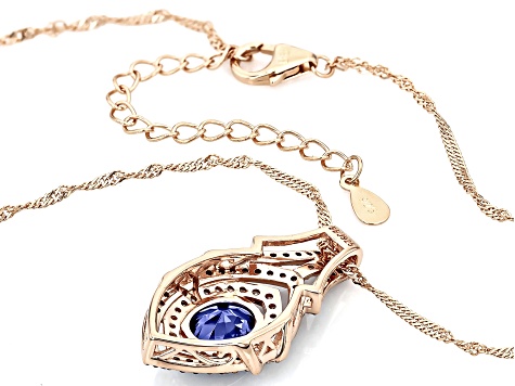 Blue, Mocha, And White Cubic Zirconia 18k Rose Gold Over Sterling Silver Pendant With Chain 5.77ctw