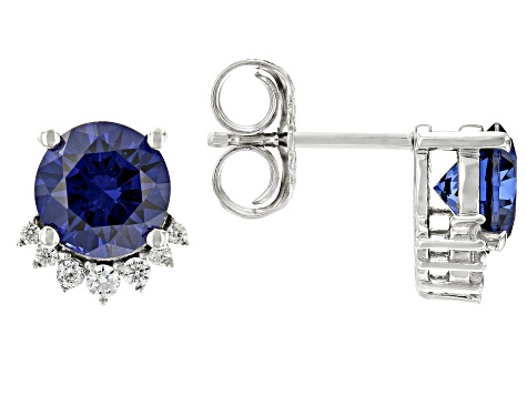 Blue And White Cubic Zirconia Rhodium Over Sterling Silver Earrings 4.64ctw