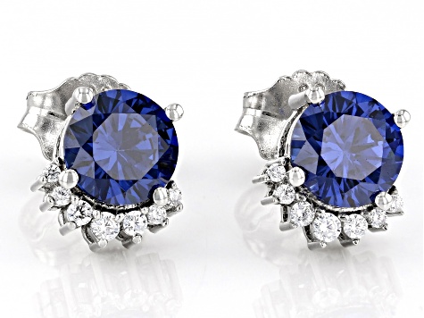 Blue And White Cubic Zirconia Rhodium Over Sterling Silver Earrings 4.64ctw
