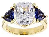 Blue And White Cubic Zirconia 18k Yellow Gold Over Sterling Silver Ring 11.23ctw