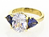 Blue And White Cubic Zirconia 18k Yellow Gold Over Sterling Silver Ring 11.23ctw