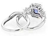 Blue And White Cubic Zirconia Rhodium Over Sterling Silver Ring Set 4.99ctw