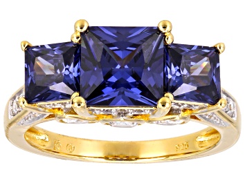 Picture of Blue And White Cubic Zirconia 18k Yellow Gold Over Sterling Silver Ring 6.31ctw