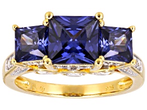 Blue And White Cubic Zirconia 18k Yellow Gold Over Sterling Silver Ring 6.31ctw