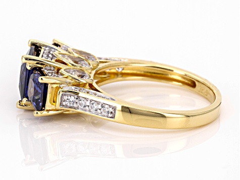 Blue And White Cubic Zirconia 18k Yellow Gold Over Sterling Silver 