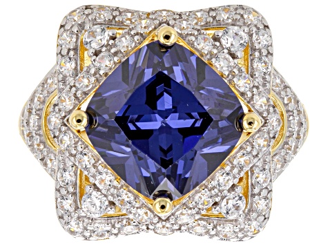Blue And White Cubic Zirconia 18k Yellow Gold Over Sterling Silver Ring 8.79ctw