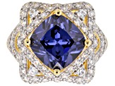 Blue And White Cubic Zirconia 18k Yellow Gold Over Sterling Silver Ring 8.79ctw