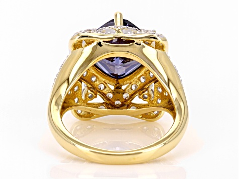 Blue And White Cubic Zirconia 18k Yellow Gold Over Sterling Silver Ring 8.79ctw