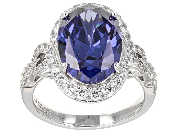 Blue And White Cubic Zirconia Rhodium Over Sterling Silver