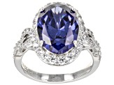 Blue And White Cubic Zirconia Rhodium Over Sterling Silver Ring 10.06ctw