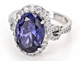Blue And White Cubic Zirconia Rhodium Over Sterling Silver Ring 10.06ctw