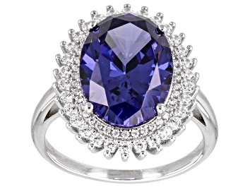 Picture of Blue And White Cubic Zirconia Rhodium Over Sterling Silver Ring 9.74ctw