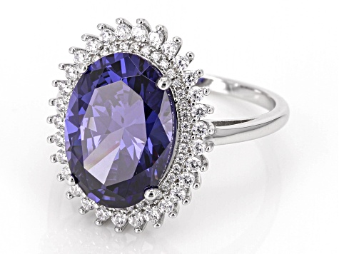 Blue And White Cubic Zirconia Rhodium Over Sterling Silver Ring 9.74ctw