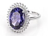 Blue And White Cubic Zirconia Rhodium Over Sterling Silver Ring 9.74ctw
